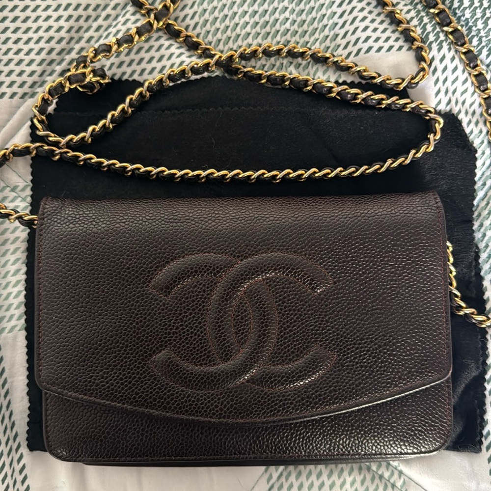 CHANEL VINTAGE TIMELESS CC WOC BROWN CAVIAR